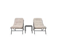 Ensemble Bistro de Jardin 3 Pièces - 2 Fauteuils Coussins Crème - Table Acier - Housse de pluie