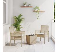 Ensemble Bistro De Jardin 3 Pièces Avec Coussins Beige En Poly Rattan