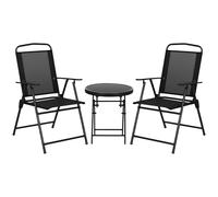 Ensemble Bistro De Jardin 3 Pièces Chaises Pliables Table Basse Noir