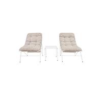 Ensemble Bistro de Jardin 3 Pièces - Crème - 2 Fauteuils Lounge - Table Basse - Acier