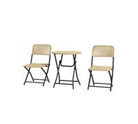 Ensemble bistro de jardin 3 pièces pliantes style cosy 2 chaises + table acier époxy noir résine tressée beige