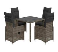 Ensemble bistro de jardin 5 pièces en polyrotin gris avec coussins, fauteuils et table réglables, meubles de patio d'extérieur pour balcon, terrasse, cour arrière