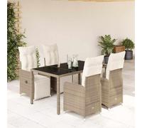 Ensemble bistro de jardin 5 pièces en rotin synthétique marron avec fauteuils réglables avec coussins, table en verre trempé pour balcon, terrasse et salle à manger extérieure, résistant aux UV