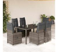 Ensemble bistro de jardin 7 pièces avec fauteuils de relaxation réglables, coussins, table, en polyrotin gris, pour balcon, terrasse, salle à manger