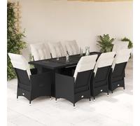Ensemble bistro de jardin 9 pièces avec coussins noirs, en polyrotin, fauteuils de relaxation réglables, table de 240 x 90 x 75 cm, pour terrasse, balcon, salle à manger