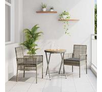 vidaXL Ensemble bistro de jardin 3 pièces en poly rattan avec coussins Noir