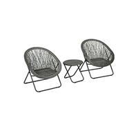 Ensemble bistro de jardin style Acapulco 3 pcs pliables - 2 fauteuils, table basse - acier résine tressée gris