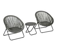 Outsunny Salon de Jardin extérieur en résine Ensemble Table et chaises d'extérieur pour 2 Personne 1 Table 2 Fauteuil Pliables Structure en Acier Gris