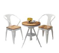 Ensemble Bistro de Patio 3 Pièces, Table et Chaises en Métal Industriel avec Plateau Effet Bois, Mobilier de Balcon Résistant aux Intempéries pour Jardin, Noir et Blanc(Table two chairs,Diameter 60B)