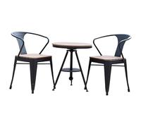 Ensemble Bistro de Patio 3 Pièces, Table et Chaises en Métal Industriel avec Plateau Effet Bois, Mobilier de Balcon Résistant aux Intempéries pour Jardin, Noir et Blanc(Table two chairs,Diameter 70A)
