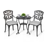 Ensemble bistro ext. 3p alu moulé avec coussins et trou parasol
