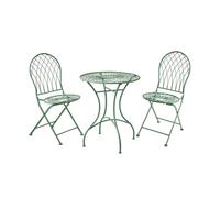 Ensemble bistro extérieur table et 2 chaises pliantes en fer vert Isabelle