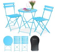 Ensemble bistro pliant - KESSER - 3 pièces - Table ronde - 2 chaises pliantes - Bleu clair - Acier revêtu