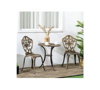 Ensemble bistro style classique 2 personnes 3 pièces fonte d'aluminium imitation fer forgé marron bronze vieilli