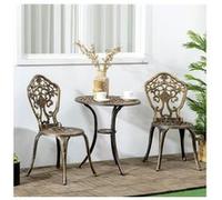 Outsunny Ensemble bistrot pour Jardin en Aluminium Salon de Jardin 3 pièces 2 chaises + 1 Table Ronde Imitation Fer forgé Bronze