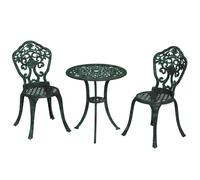 Ensemble Bistrot De Jardin 2 Personnes 3 Pièces Aluminium Aspect Fer Forgé Noir Vieilli Vert