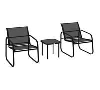 Outsunny Ensemble bistrot de jardin 3 pièces, 2 chaises en maille, table basse en verre trempé, Noir