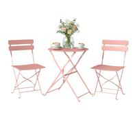 Outsunny Ensemble Bistrot de Jardin 3 Pièces san Montage - Table et 2 Chaises Pliantes à Lattes en Métal avec Double Protection Antirouille - Mobilier de Balcon et Terrasse Chic, Rose