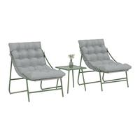 Outsunny Ensemble bistrot de Jardin 3 pièces, Salon de Jardin extérieur 2 Personnes avec 2 chaises, Table Basse et Coussins, mobilier de Jardin, terrasse, Balcon, véranda, Gris Clair