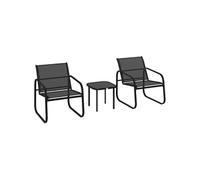 Outsunny Ensemble bistrot de Jardin 3 pièces, Salon de Jardin extérieur 2 Personnes avec 2 chaises en Maille et Table Basse en Verre trempé, mobilier de Jardin, terrasse, Balcon, véranda, Noir