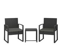 Ensemble bistrot rotin 3 pièces table basse et 2 fauteuils coussins amovibles gris foncé Outsunny