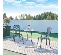 Ensemble bistrot 'Vena' table 3 pièces avec 2 chaises max. 120 kg trou de parasol fonte d'aluminium gris foncé avec patine verte