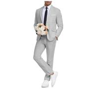 Ensemble blazer 2 pièces en lin à simple boutonnage pour homme, coupe classique, revers cranté, gris argenté, L