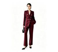 Ensemble blazer à double boutonnage pour femme 2 pièces, bordeaux, XL