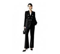 Ensemble blazer à double boutonnage pour femme 2 pièces, Noir , XS