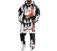 Ensemble Blazer Homme Noel,Suits Homme Élégant pour Les Fêtes Ensemble Décontracté et Confortable Intégrant Un Sweat à Capuche et Pantalon de Jogging Two- pour Saison Festive (Black, M)