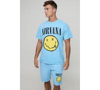 Ensemble bleu clair à imprimé Nirvana avec t-shirt oversize et short homme - M, bleu