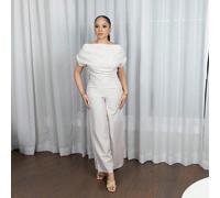 Ensemble blouse à épaules dégagées et pantalon évasé, simple et élégant, pour une utilisation quotidienne et décontractée, nouvelle arrivée pour femmes en été L,M,S,XSUnicoloreTissu tissé