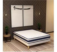Ensemble Blue Memory Sommier + Matelas 140x200 cm | Hauteur 22 cm | Mousse à mémoire de forme | 4 Pieds | Confort équilibré