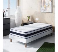 Ensemble Blue Memory Sommier + Matelas 90x190 cm | Hauteur 22 cm | Mousse à mémoire de forme | 4 Pieds | Confort équilibré