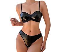 Ensemble Body Teddy en Cuir véritable doté d'un String lacé décolleté Profond V Nuisette conjointe Parfait pour Moments intimes romantiques Bretelles Ajustables séduisant Les Femmes (Black, S)