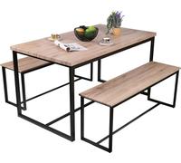 Ensemble bois et métal de style industriel, collection DARYL - table 140 cm et deux bancs 120 cm