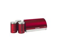 briebe Ensemble Boîte à Pain + 3 Boîtes de Cuisine Acier Inoxydable, Conteneur pour Conserver le Pain et les Pâtisseries, Couvercle Coulissant, Bread Box, Rouge/Inox