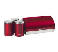 briebe Ensemble Boîte à Pain + 3 Boîtes de Cuisine Acier Inoxydable, Conteneur pour Conserver le Pain et les Pâtisseries, Couvercle Coulissant, Bread Box, Rouge/Inox
