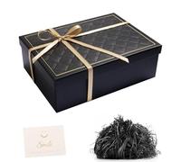 Ensemble Boite Cadeau 25x18x8,5 cm, Boîte Cadeau Vide Pliable avec Couvercle, Boite Cadeau avec Ruban pour Noël Thanksgiving, Boite Cadeau avec Cartes de Voeux pour Fête Mariage Anniversaire (Noir)