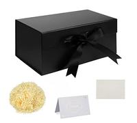 Ensemble Boite Cadeau, Boite Cadeau Noir avec Ruban Profond Boîte Cadeau avec Couvercles Magnétiques 28x18x12cm Boite Cadeau Papier de Soie Déchiqueté Cartes de Voeux pour Noël Anniversaire Mariage