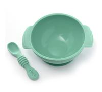 Ensemble bol et cuill re m cher en silicone incassable et antid rapant PrimaStella pour b b s et tout-petits (vert fonc )
