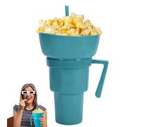Ensemble bol et tasse 2 en 1 - Gobelets anti-fuite, gobelet à popcorn pour stade pour voyage, soirée cinéma, gobelet multifonction réutilisable pour adultes et enfants (bleu)