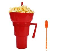 Ensemble bol et tasse, tasses à snacks et à boissons 2 en 1, gobelet de stade Gobelet à pop-corn, gobelet multifonction réutilisable anti-chaleur, pour pop-corn, bonbons, chips, etc. (rouge)