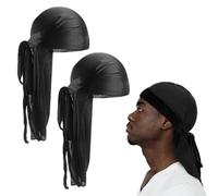 Ensemble bonnet deux pièces en satin pour homme et fille, large bandeau pirate unisexe, style hip-hop et à porter au quotidien, adapté aux cheveux longs et bouclés, taille unique, Noir.