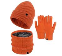 Ensemble bonnet d'hiver, écharpe, gants pour écran tactile, ensemble thermique en tricot avec douillet, bonnet, écharpe, gants tactiles, écharpes, gants d'hiver, gants en tricot 3 en 1, Orange, taille