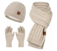 Ensemble bonnet d'hiver écharpe gants pour femme hiver chaud bonnet tactile gants et écharpe ensemble avec gants, bonnet, écharpe, gants, bonnet, écharpe pour femme, ensemble de Noël, café, taille
