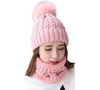 Ensemble bonnet d'hiver en tricot à pompons pour femmes et filles - Doux - Doublure polaire épaisse - Bonnet de ski chaud avec tête de mort, rose, taille unique