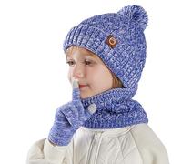 Ensemble bonnet, écharpe et gants d'hiver pour enfants, bonnet chaud en tricot thermique, cache-cou, moufles pour écran tactile avec doublure en polaire douce pour filles et garçons de 4 à 10 ans