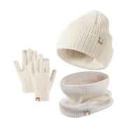 Ensemble bonnet, écharpe et gants d'hiver pour enfants UNNESTAR - Bonnet tricoté thermique avec cou chaud en polaire douce pour enfants âgés de 2 à 8 ans, beige, Taille unique