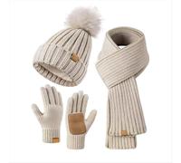 Ensemble bonnet, écharpe et gants d'hiver pour femme, gants avec bonnet à pompon